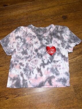 Coca Cola White Crop Tie Dye Tee Pink Gray Embroidery Diet Coke Red Heart Size S